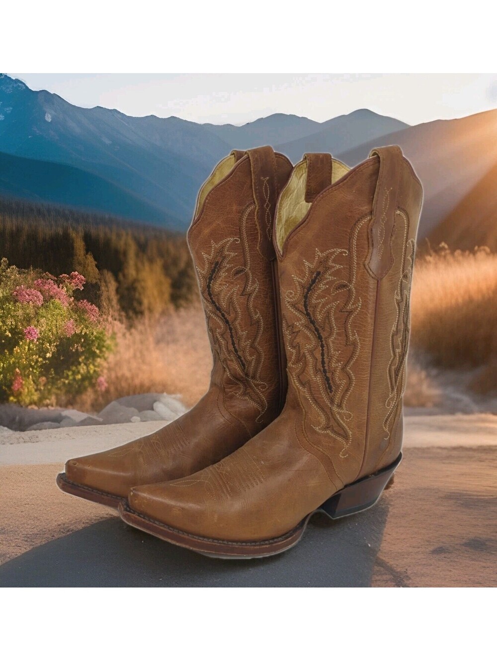Nocona Tan Marigold Western Cowboy Boots Girl Snip Toe Womens 8 B Narrow NL5015